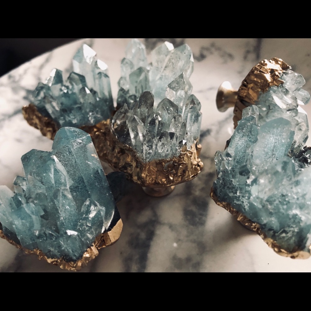 Handmade aqua diamond epoxy drawer/cabinet knobs